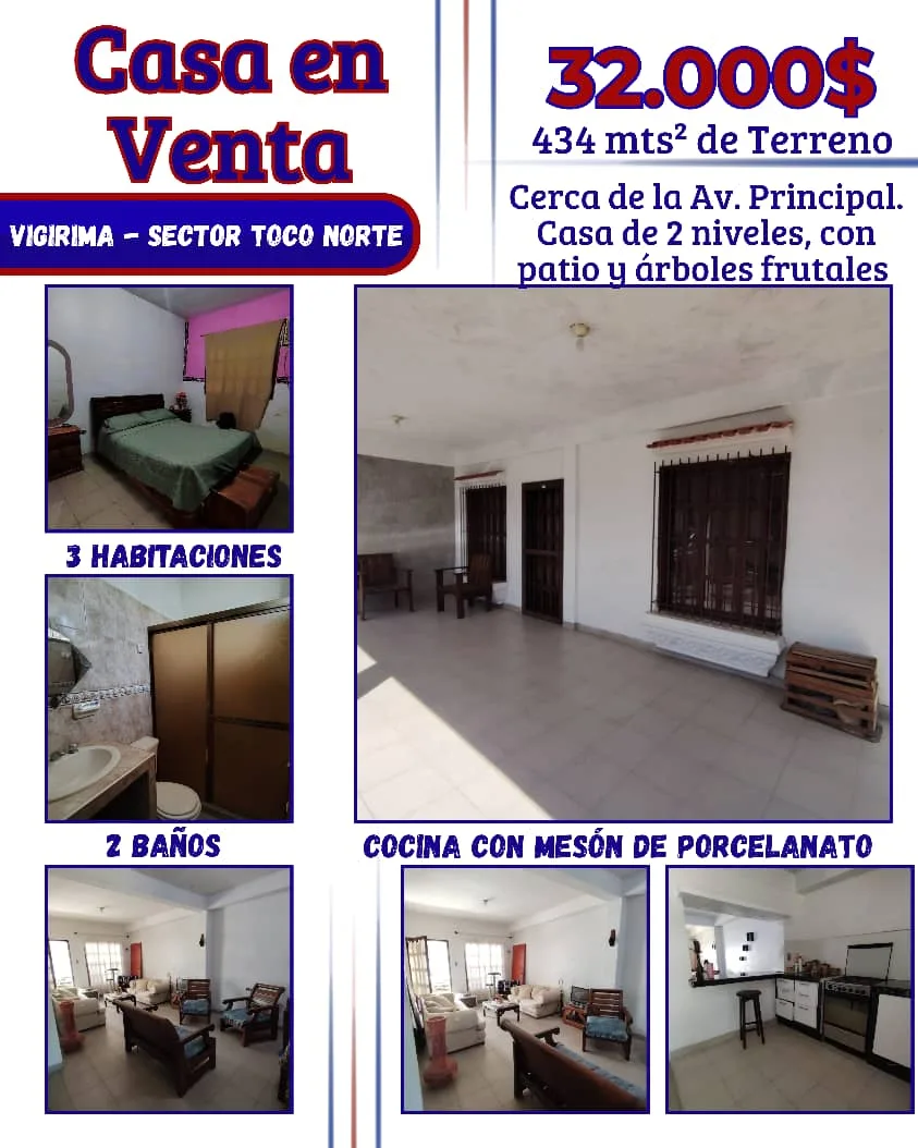 Casa en Venta en Vigirima Sector el Toco Norte, Guacara — 3 hab 434m² — USD 32,000