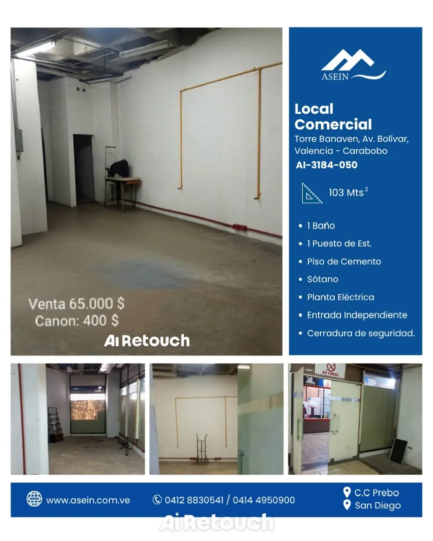 Local en Venta en Torre Banaven, Av. Bolívar, Valencia - Carabobo 103m² — USD 65,000