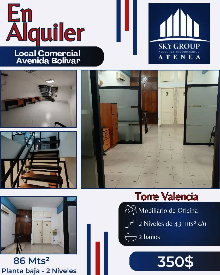 Local en Alquiler en Av. Bolivar norte. Torre Valencia. 84m² — USD 350