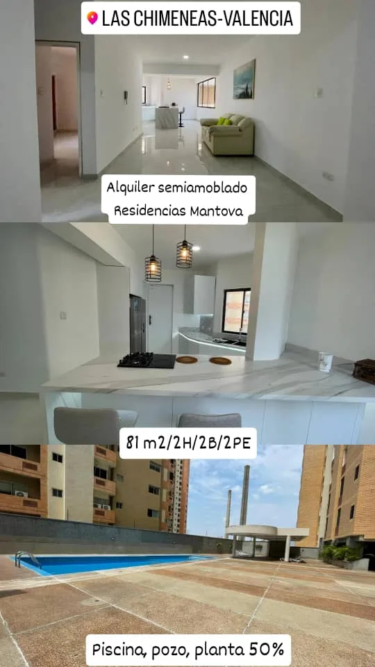 Apartamento en Alquiler en Las Chimeneas, res. Mantova — 2 hab 81m² — USD 500