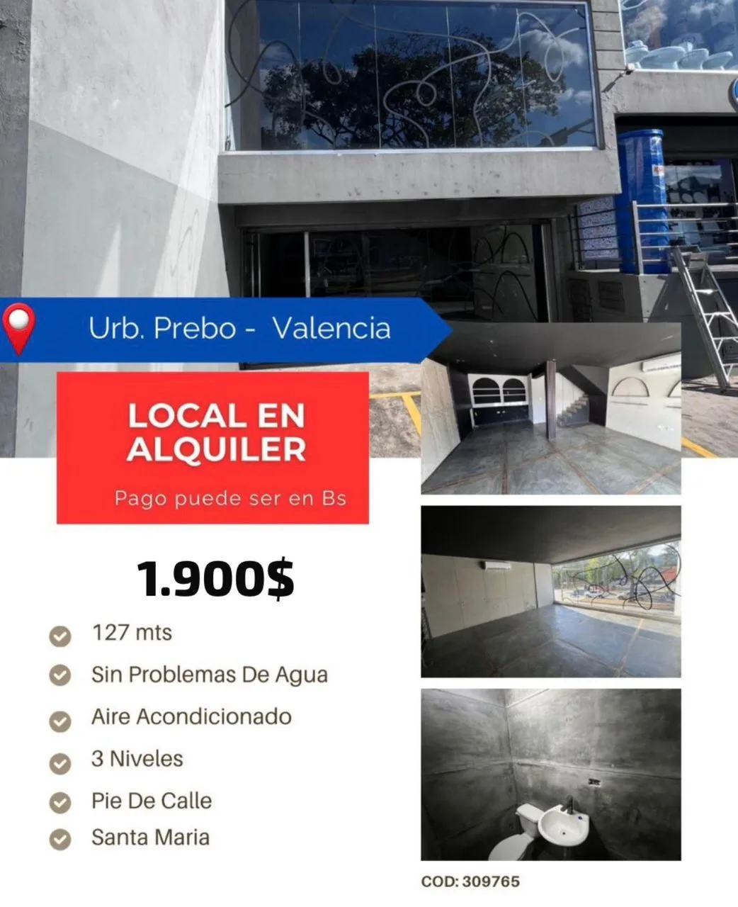 Local en Alquiler en Urb. Prebo Valencia 127m² — USD 1,900