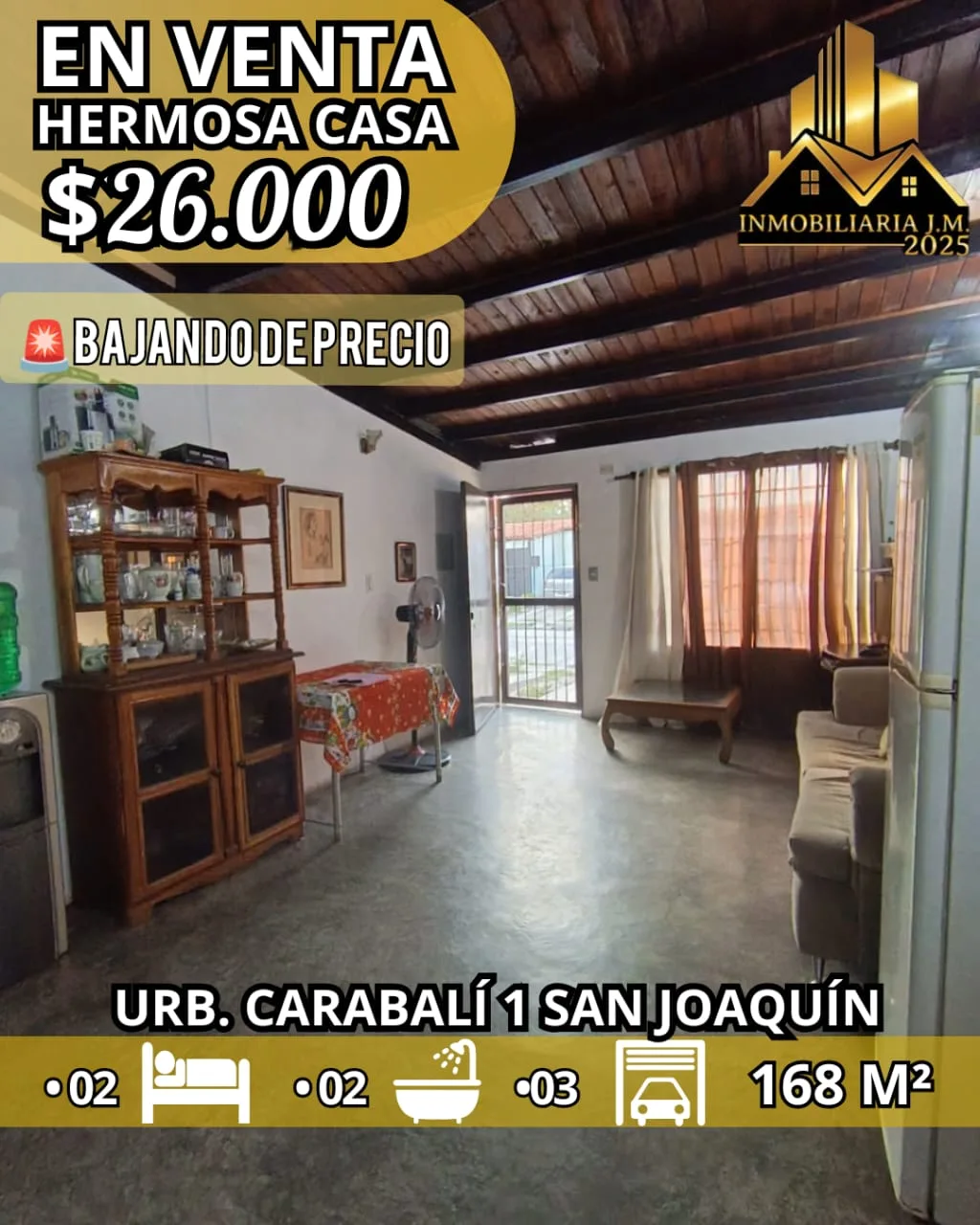 Casa en Venta en URB. CARABALÍ 1 SAN JOAQUÍN — 2 hab 168m² — USD 26,000