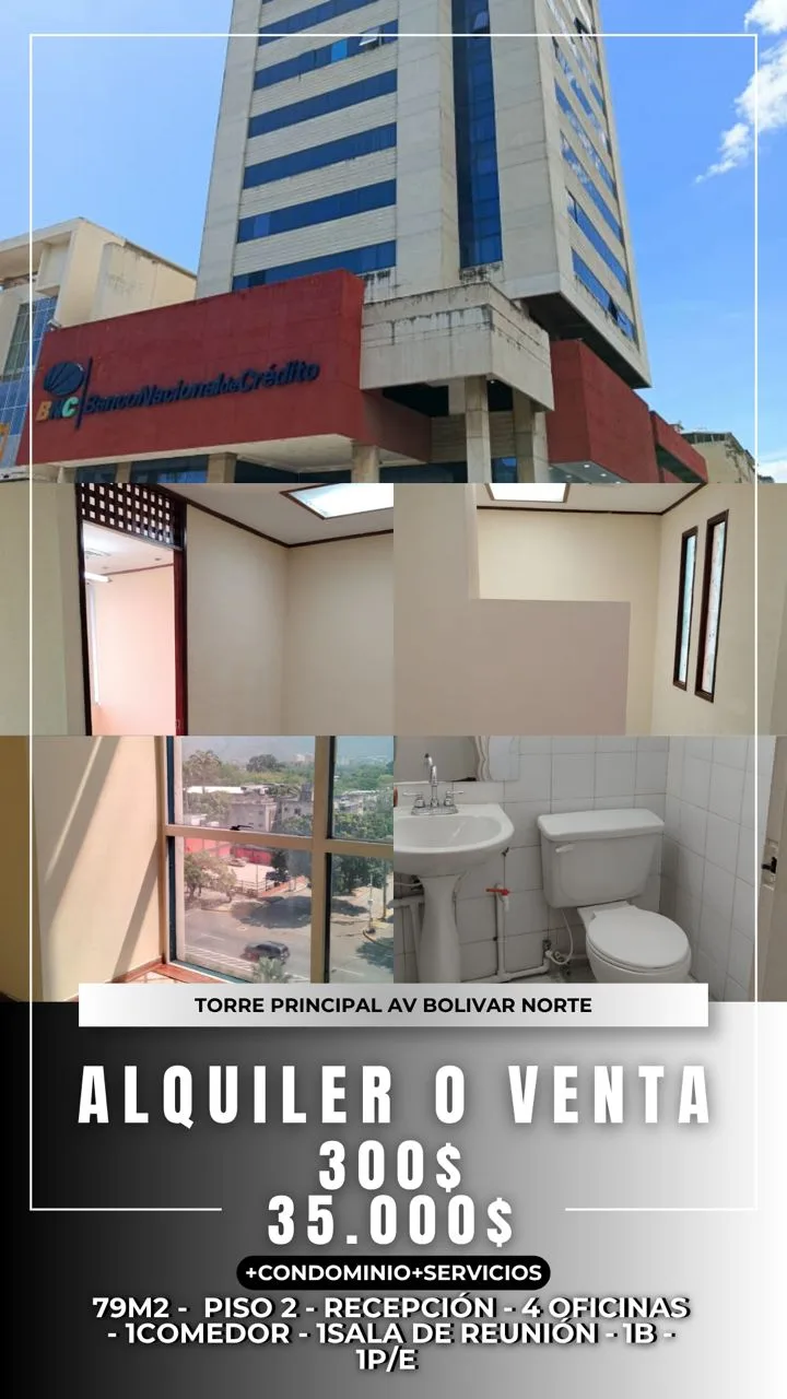 Oficina en Venta en Torre principal Av. Bolívar Norte 79m² — USD 35,000