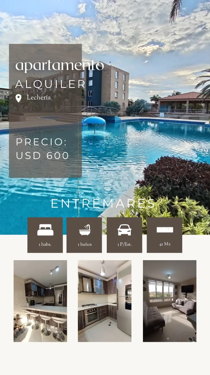 Apartamento en Alquiler en ENTREMARES, Av. Américo Vespucio, Lechería — 1 hab 41m² — USD 600