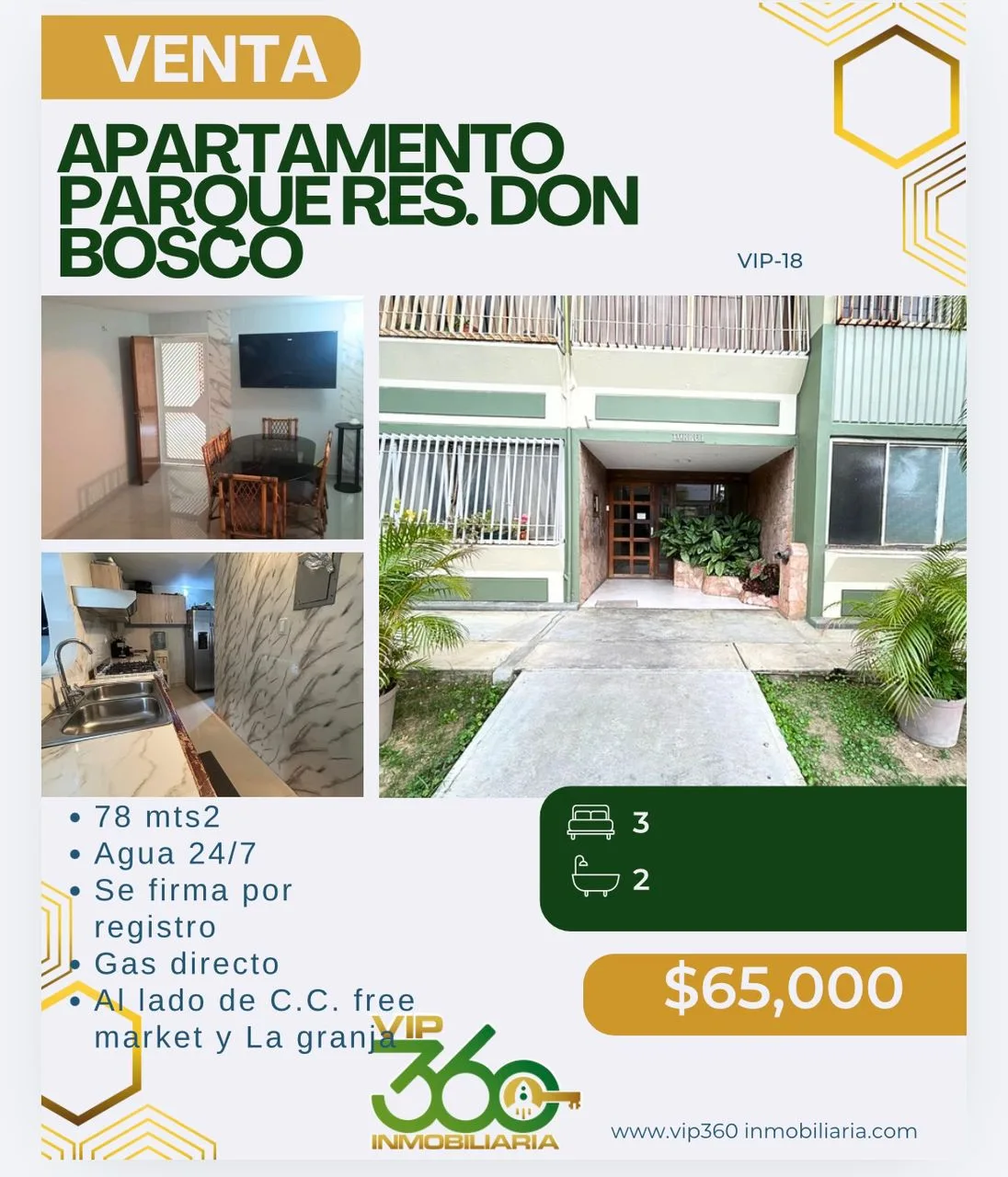 Apartamento en Venta en Parque Residencial Don Bosco — 3 hab 78m² — USD 65,000