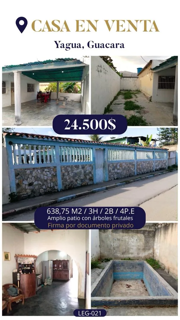 Casa en Venta en Yagua, Guacara — 3 hab 638m² — USD 24,500