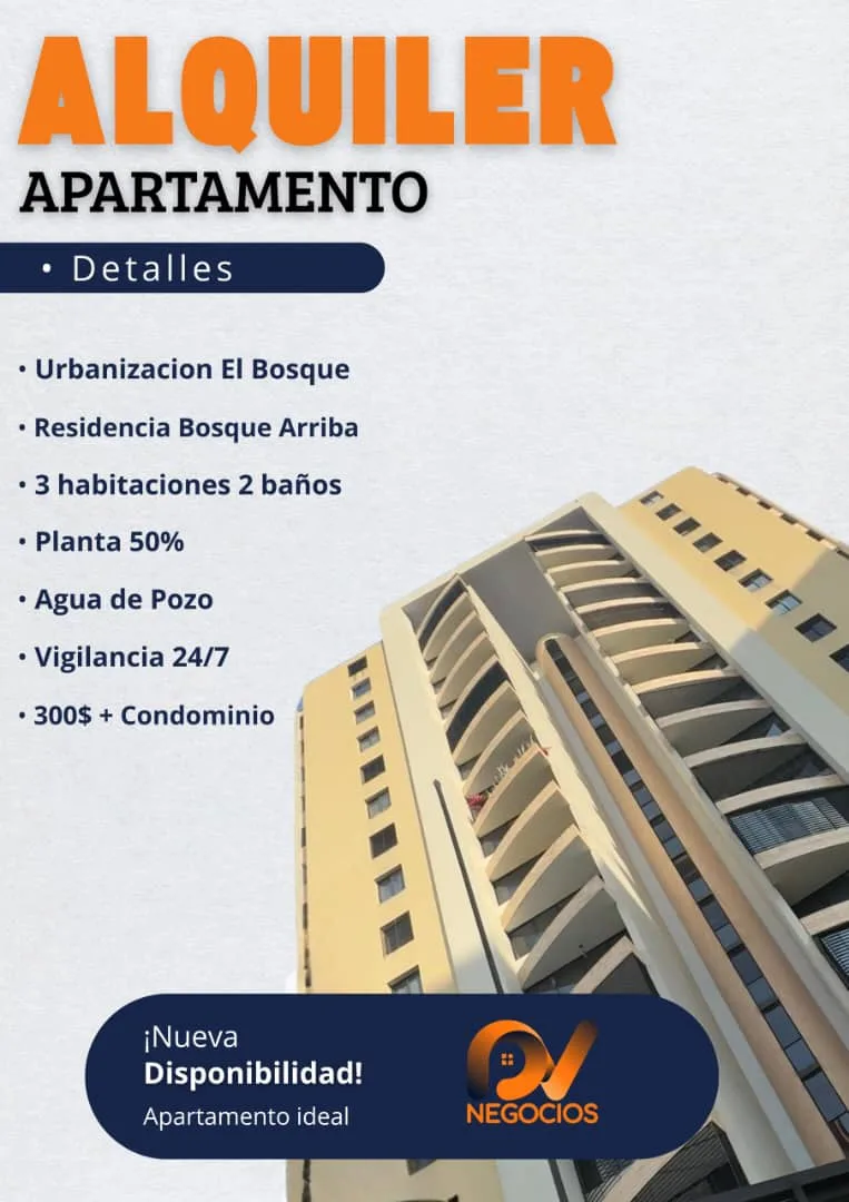 Apartamento en Alquiler en Urbanizacion El Bosque Res. Bosque Arriba — 3 hab 108m² — Precio a consultar