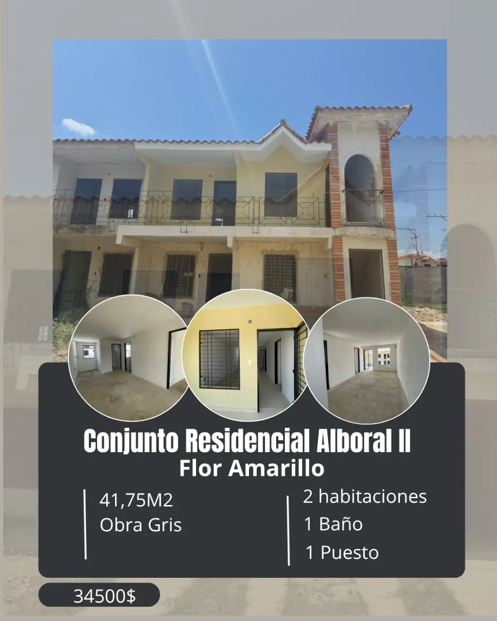 Apartamento en Venta en Conjunto Residencial Alboral II, Flor Amarillo — 2 hab 42m² — USD 34,500