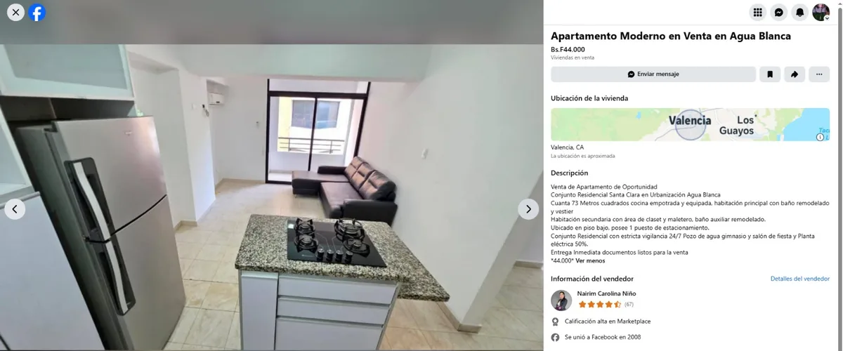 Apartamento en Venta en Urbanización Agua Blanca, Conjunto Residencial Santa Clara — 2 hab 73m² — USD 44,000