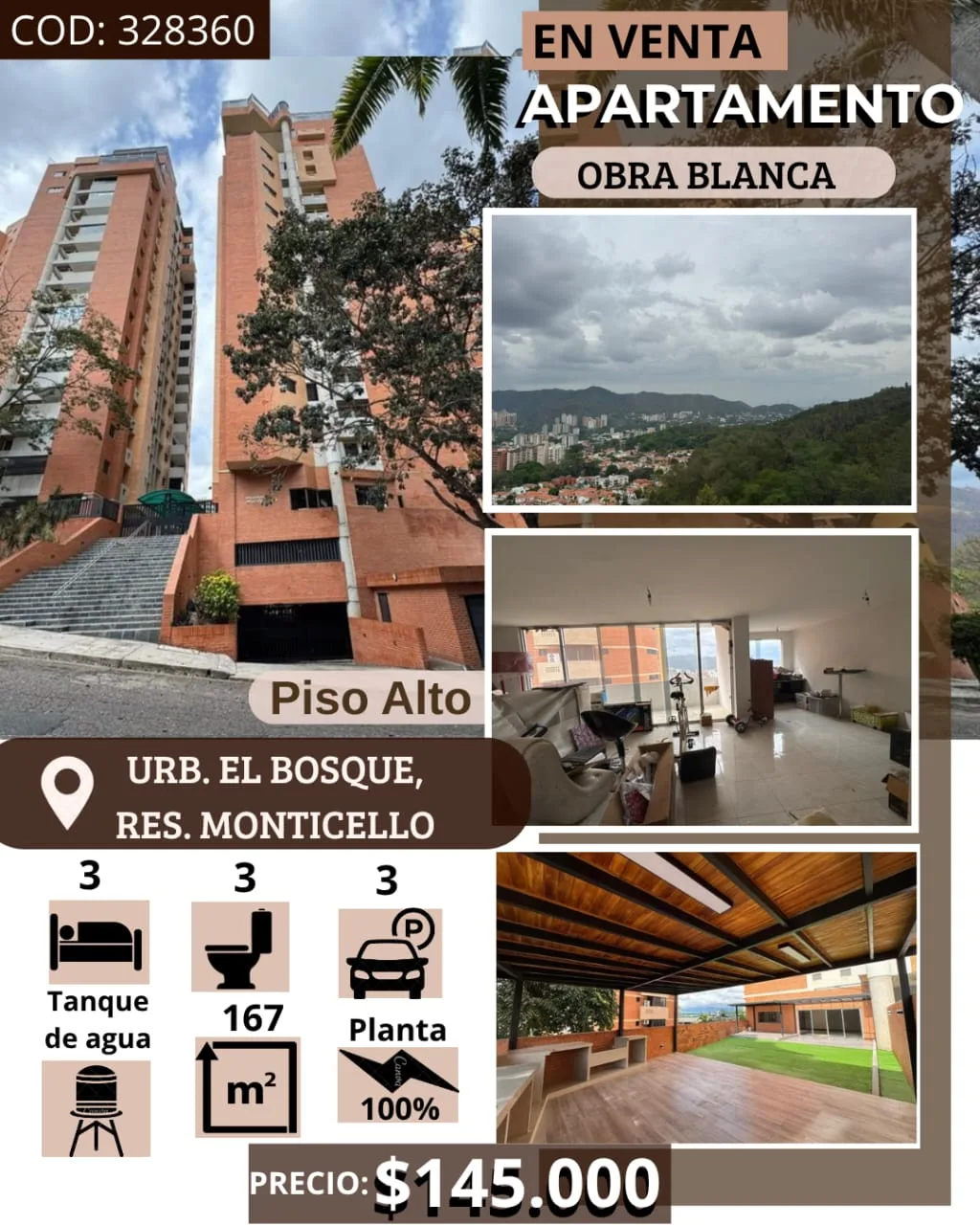 Apartamento en Venta en Urb. El Bosque, Edificio Monticello — 3 hab 167m² — USD 145,000
