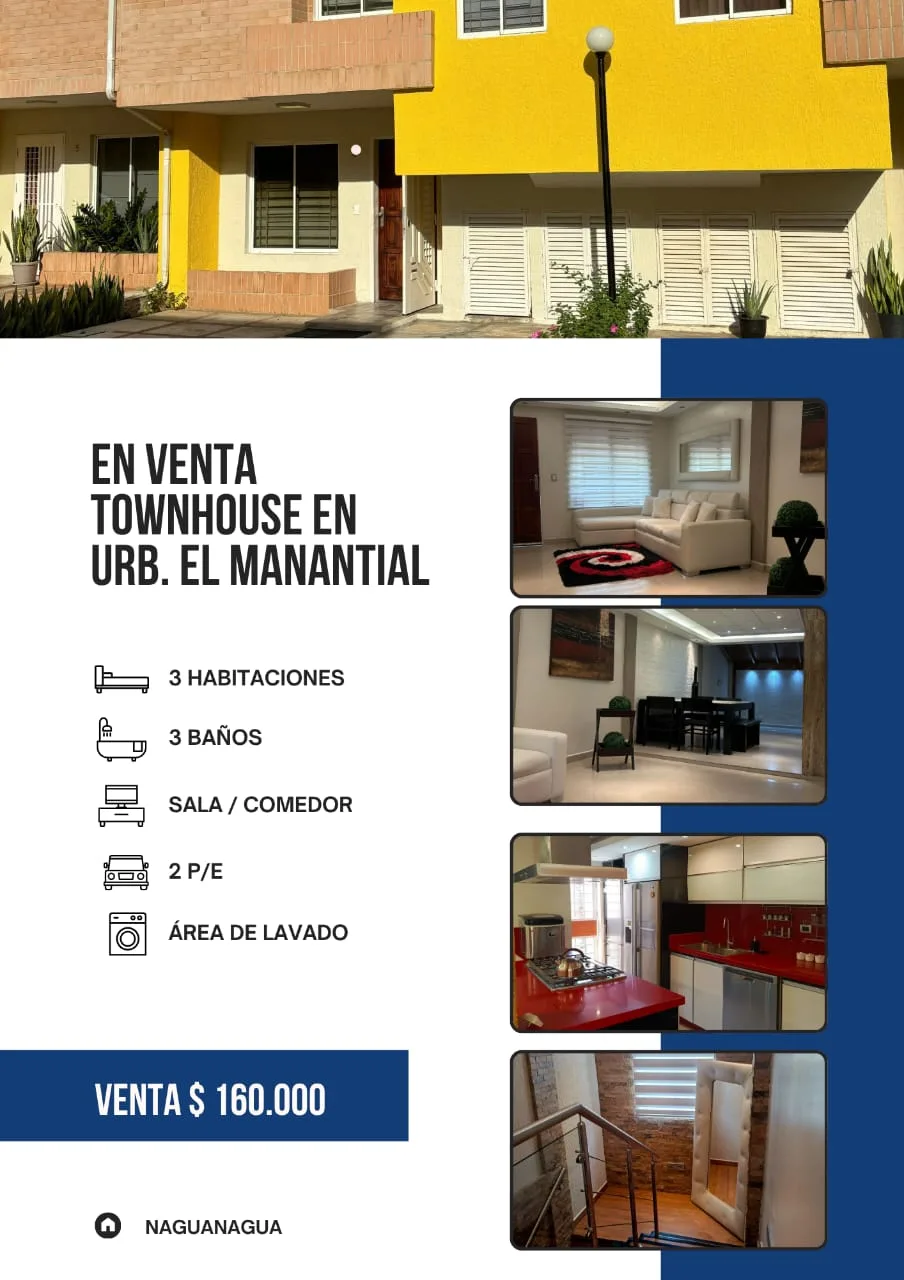 Townhouse en Venta en Urb. El Manantial, Naguanagua — 3 hab 135m² — USD 160,000