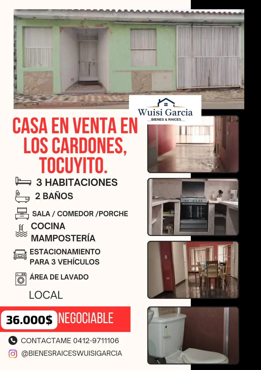 Casa en Venta en Los Cardones, Tocuyito — 3 hab — USD 36,000