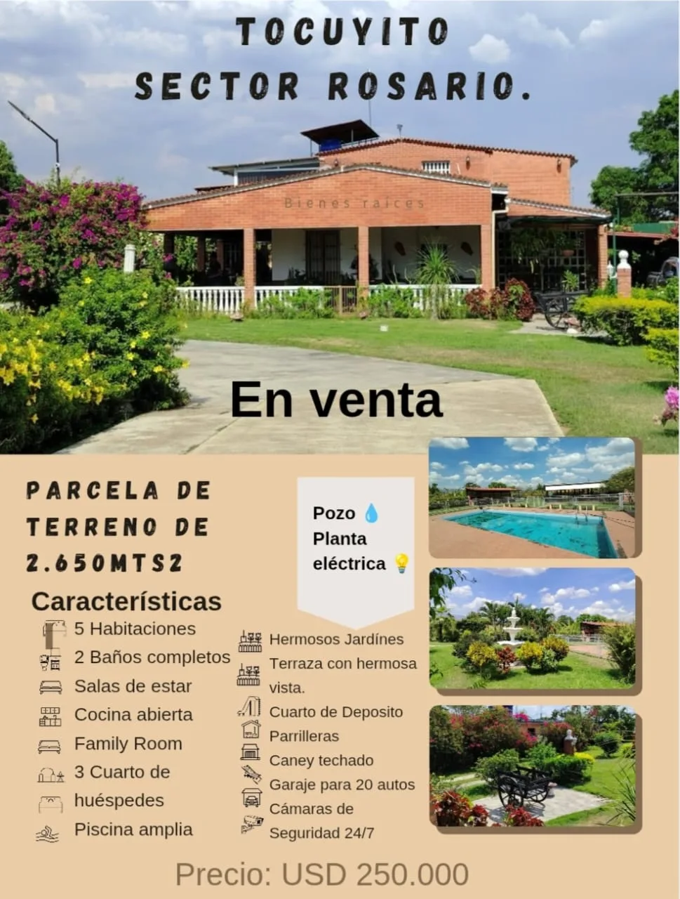 Terreno en Venta en Tocuyito, sector El Rosario, urb. campo solo — 8 hab 2650m² — USD 250,000