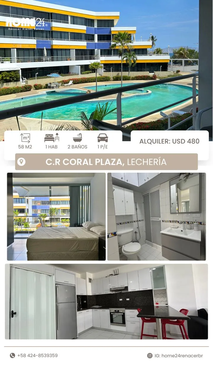 Apartamento en Alquiler en Res. Coral Plaza, Lechería — 1 hab 58m² — USD 480