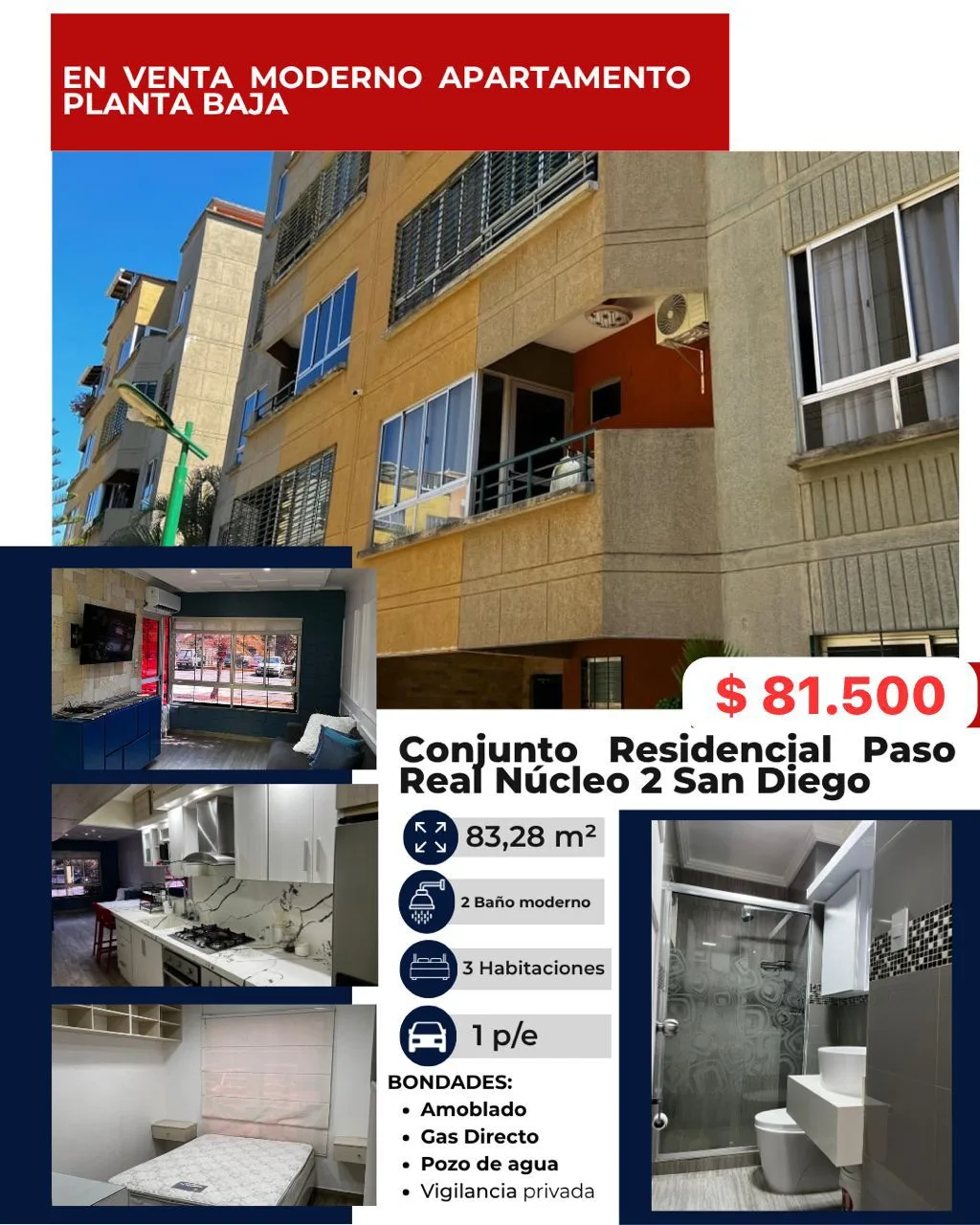 Apartamento en Venta en Paso Real núcleo 2 San Diego — 3 hab 83m² — USD 81,500
