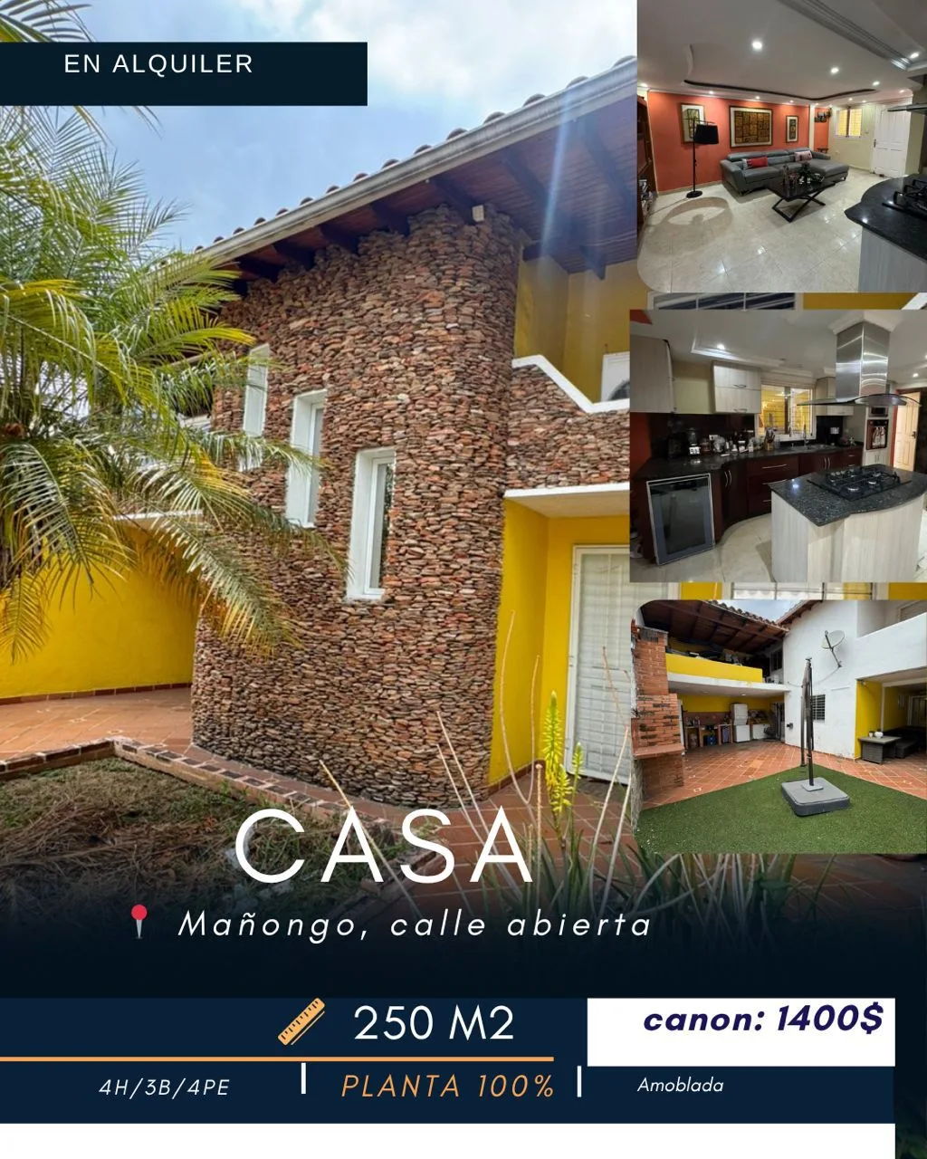 Casa en Alquiler en Mañango — 5 hab 250m² — USD 1,400