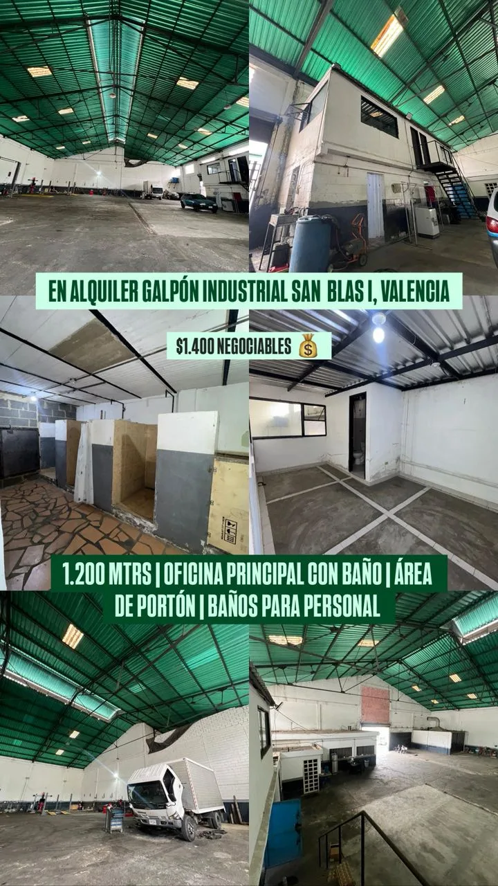 Galpón en Alquiler en San Blas I, Valencia 1200m² — USD 1,400