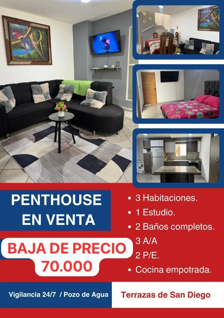 Penthouse en Venta en Terrazas de San Diego — 4 hab — USD 70,000