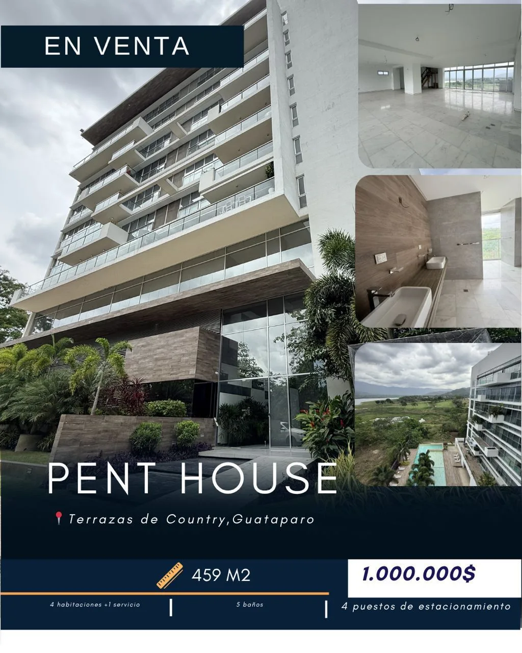 Penthouse en Venta en Terrazas del Country — 5 hab 459m² — USD 1,000,000