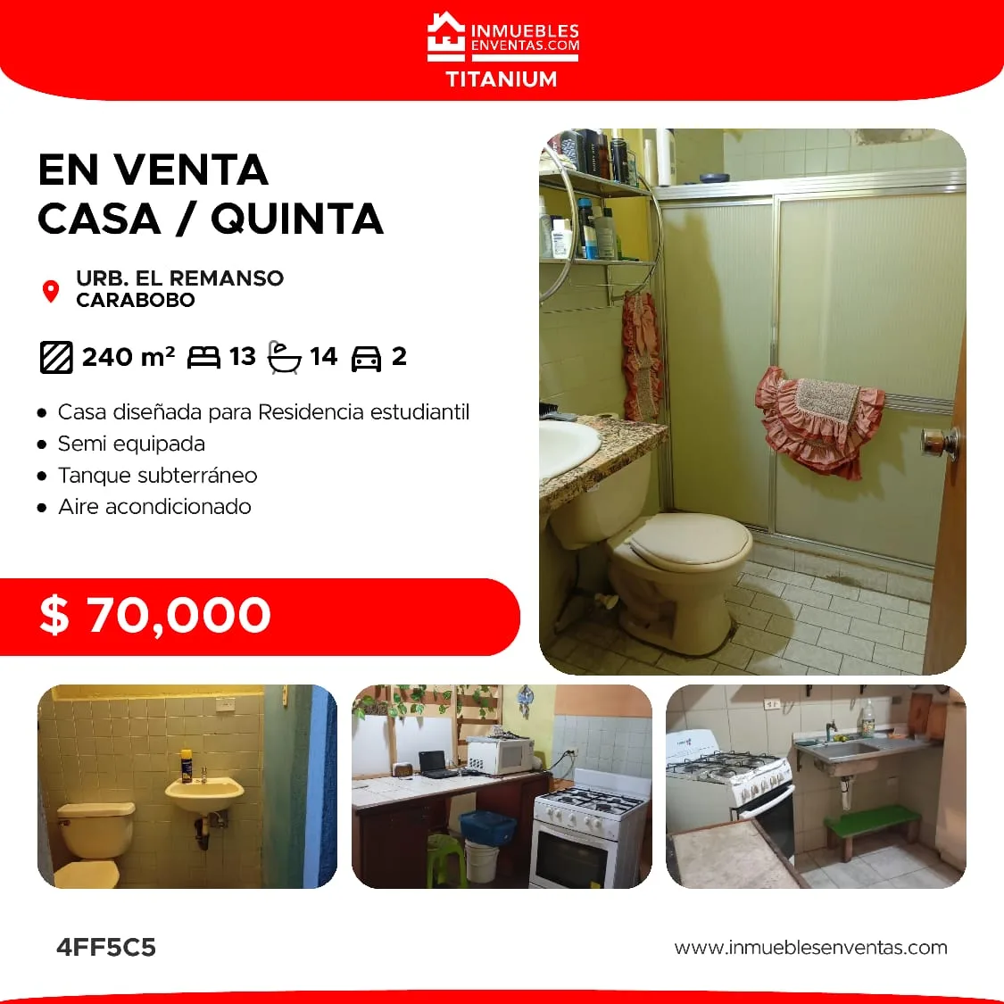 Casa en Venta en Urb. El Remanso San Diego Edo Carabobo — 11 hab 240m² — USD 70,000