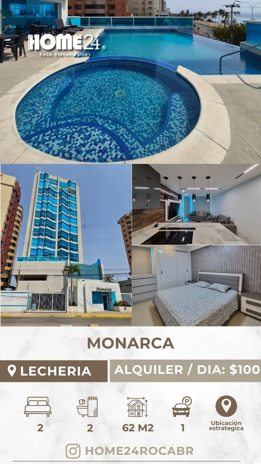 Apartamento en Alquiler en Residencias Monarca — 2 hab 62m² — USD 100
