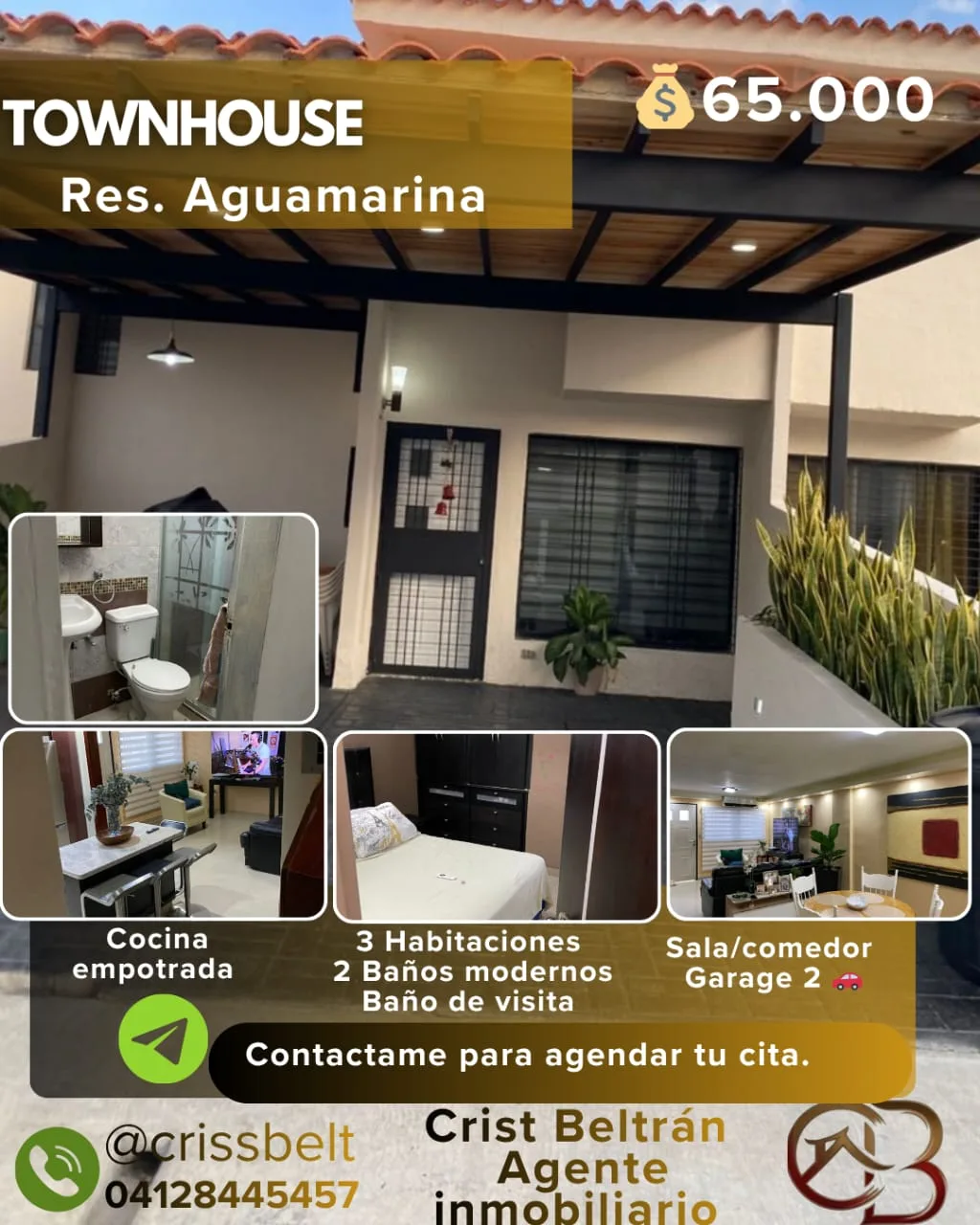 Townhouse en Venta en Res. Aguamarina, Ciudad Alianza, Guacara — 3 hab — USD 60,000