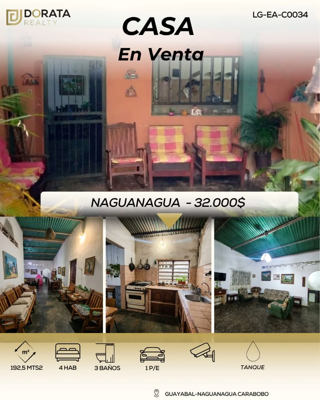 Casa en Venta en Los Guayabitos, Guayabal-Naguanagua — 4 hab 192m² — USD 32,000