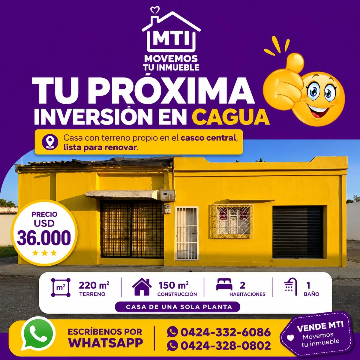 Casa en Venta en Cagua — 2 hab 150m² — USD 36,000