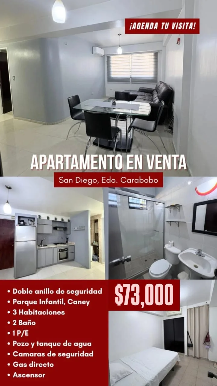 Apartamento en Venta en San Diego, Urb. Sansur — 3 hab 70m² — USD 73,000