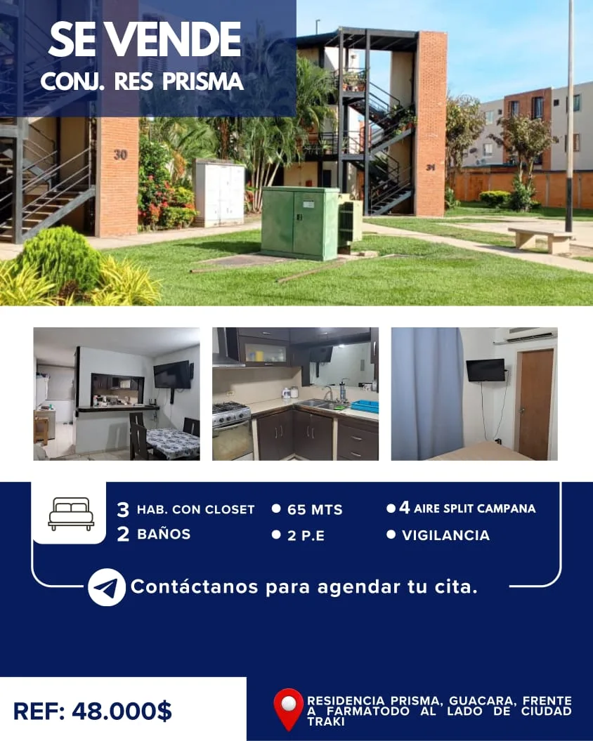 Apartamento en Venta en Res. Prisma Guacara — 3 hab 65m² — USD 48,000