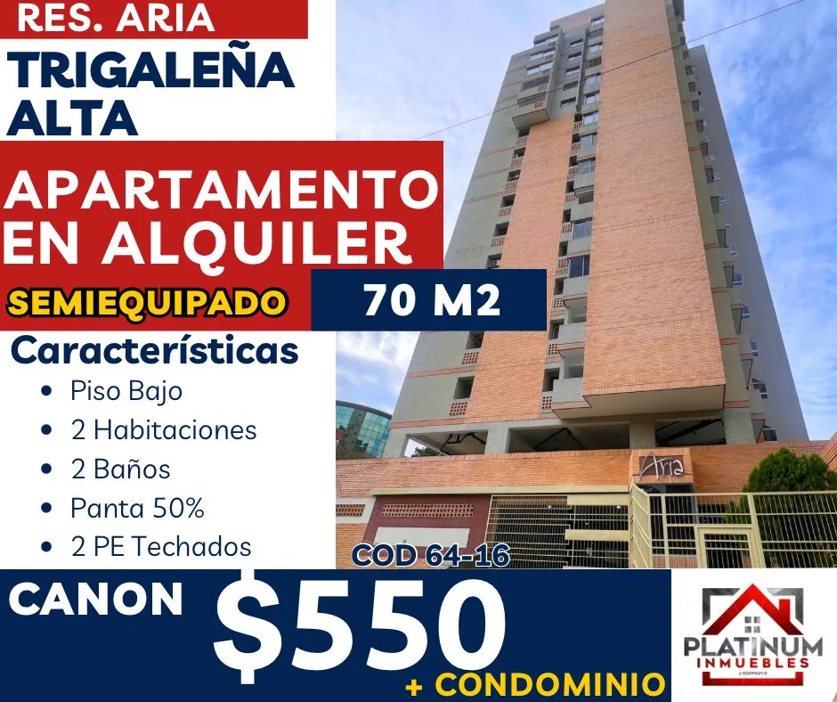 Apartamento en Alquiler en Res Aria - La Trigaleña — 2 hab 70m² — USD 550