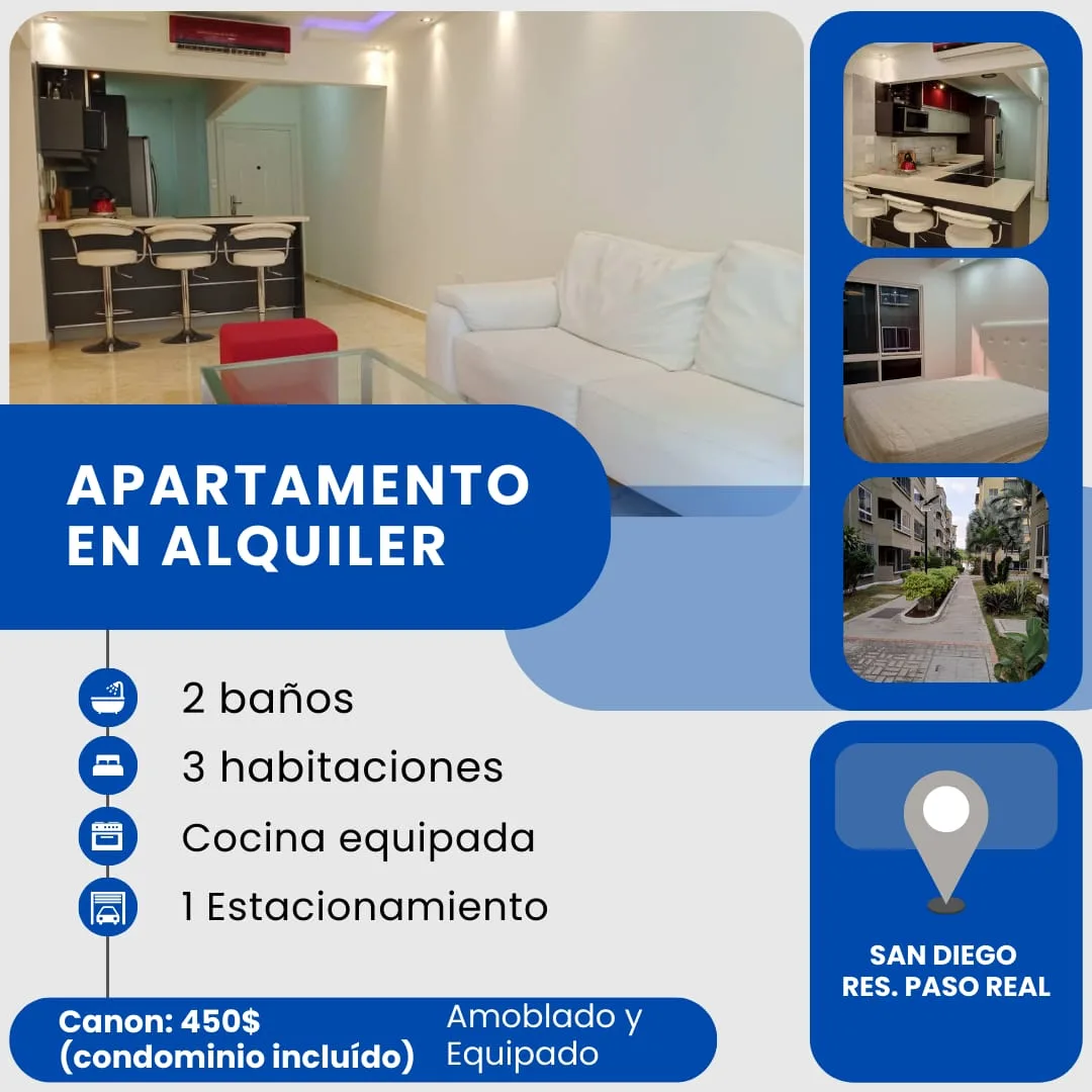 Apartamento en Alquiler en Urb. Paso Real, San Diego — 3 hab 83m² — USD 430