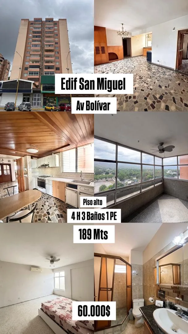 Apartamento en Venta en Edif San Miguel, Av Bolívar — 4 hab 189m² — USD 60,000