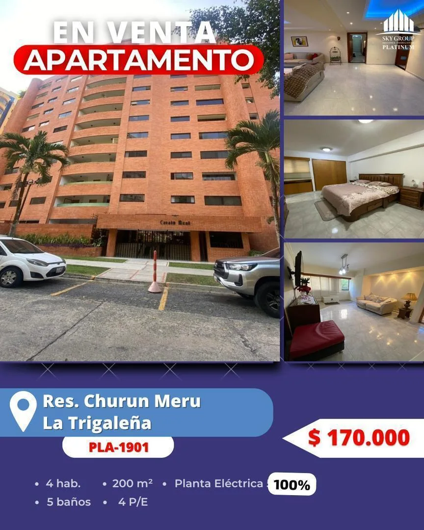 Apartamento en Venta en Res. Churún Meru, La Trigaleña — 4 hab 200m² — USD 170,000