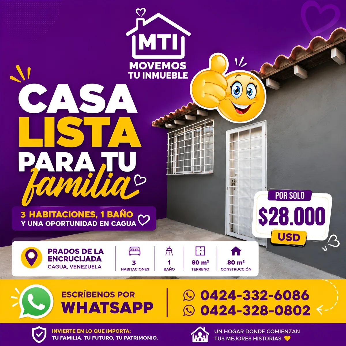 Casa en Venta en Urb. Prados de la Encrucijada – Cagua — 3 hab 80m² — USD 28,000