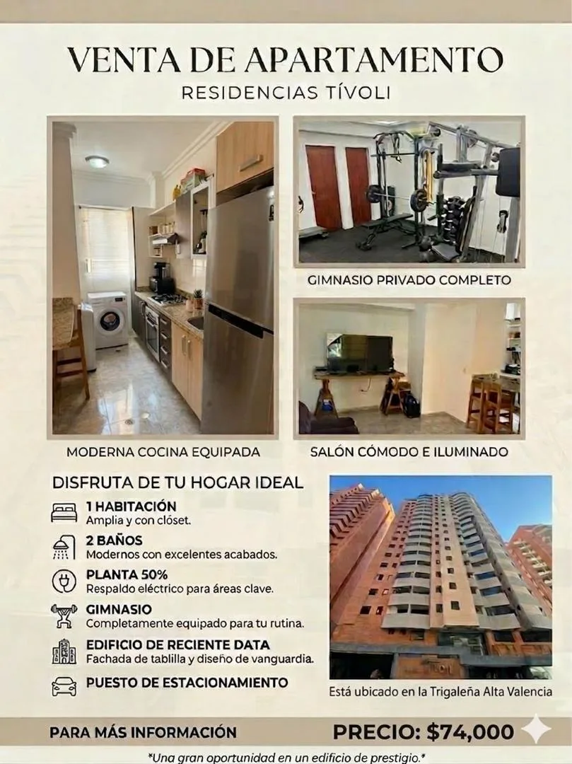 Apartamento en Venta en La Trigaleña Alta — 1 hab 65m² — USD 74,000