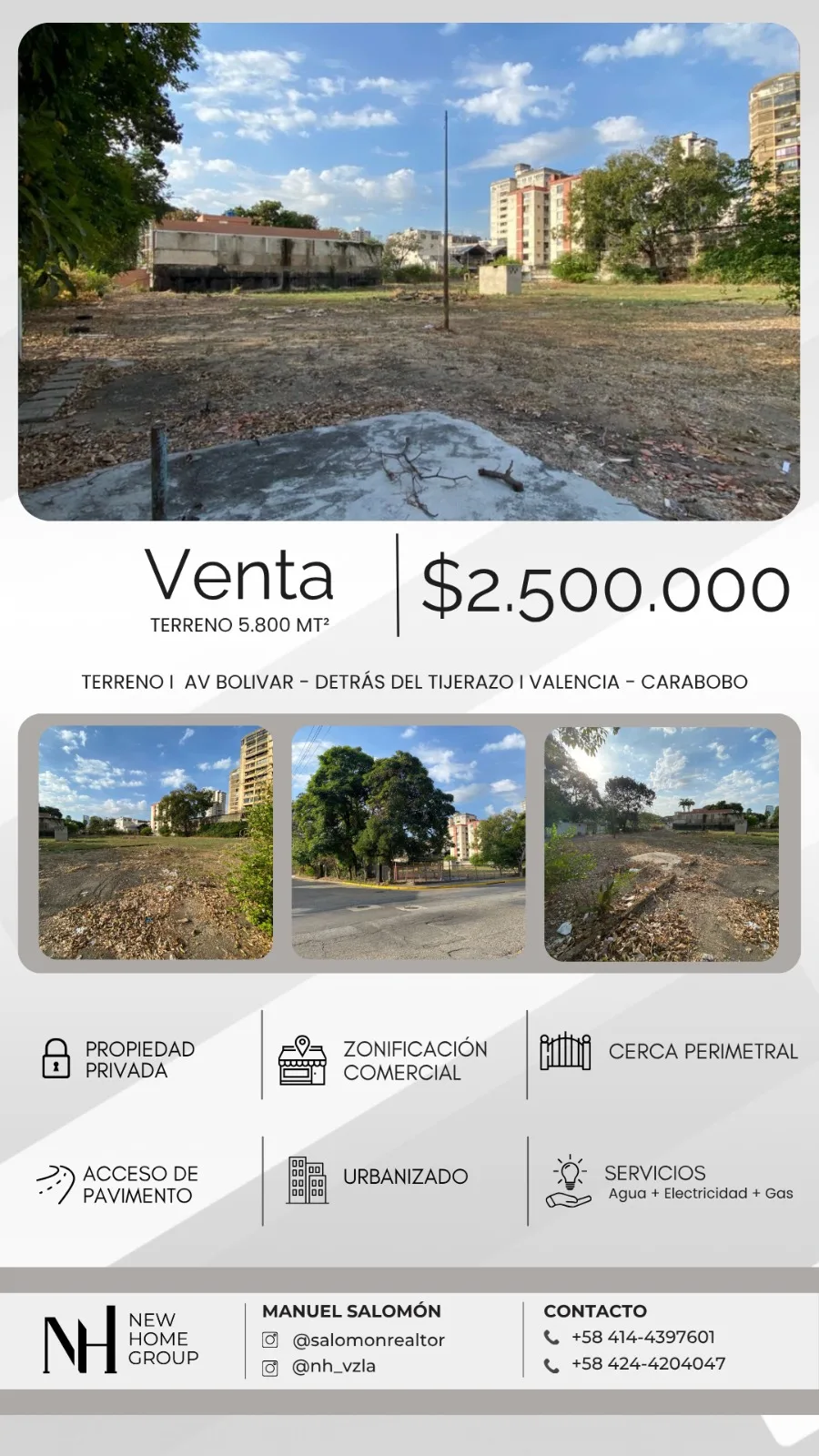 Terreno en Venta en Av. Bolivar - Detrás del Tijerazo, Valencia - Carabobo 5800m² — USD 2,500,000