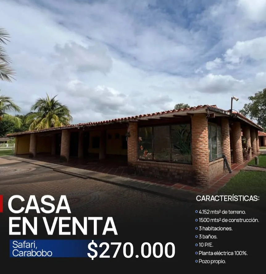 Casa en Venta en Safari — 5 hab 1500m² — USD 270,000