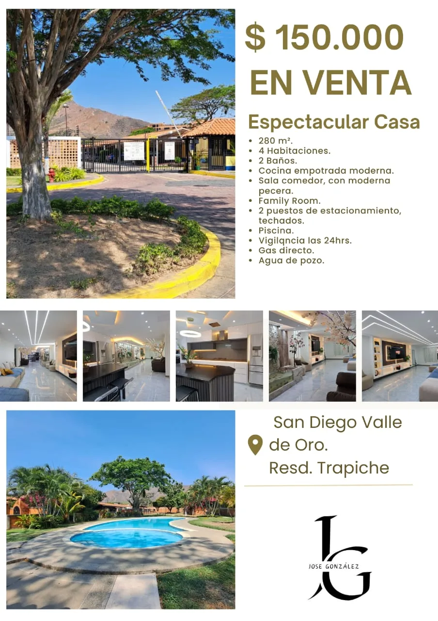 Casa en Venta en San Diego, sector Valle de Oro — 4 hab 280m² — USD 150,000