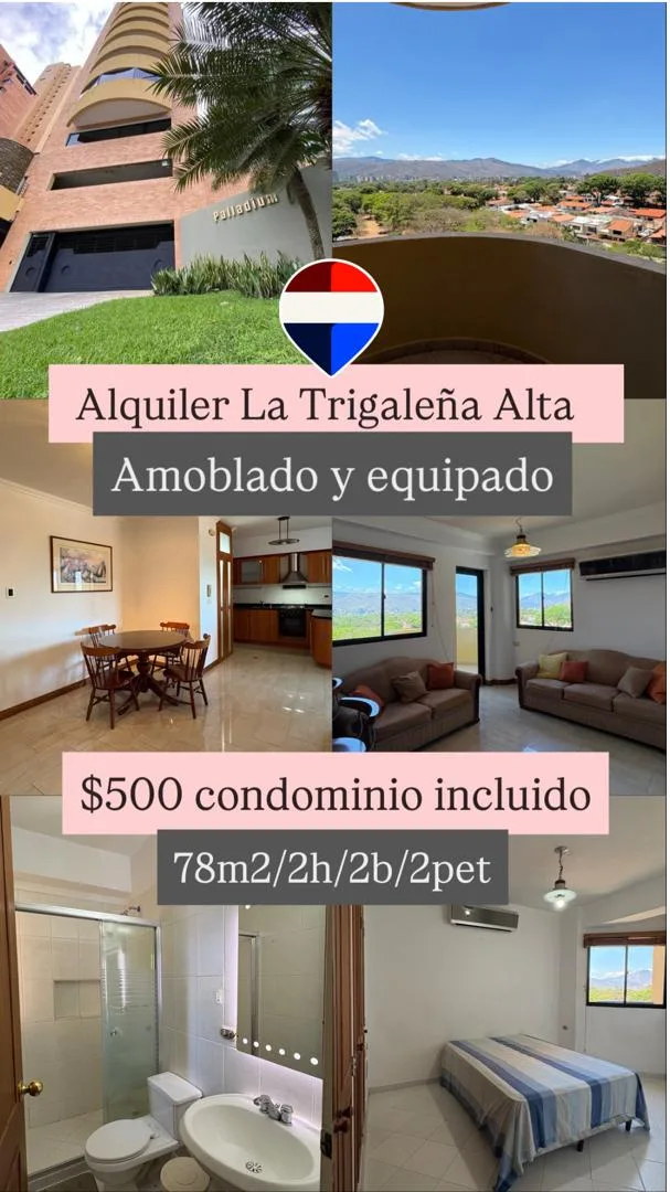 Apartamento en Alquiler en La Trigaleña Alta — 2 hab 78m² — USD 500