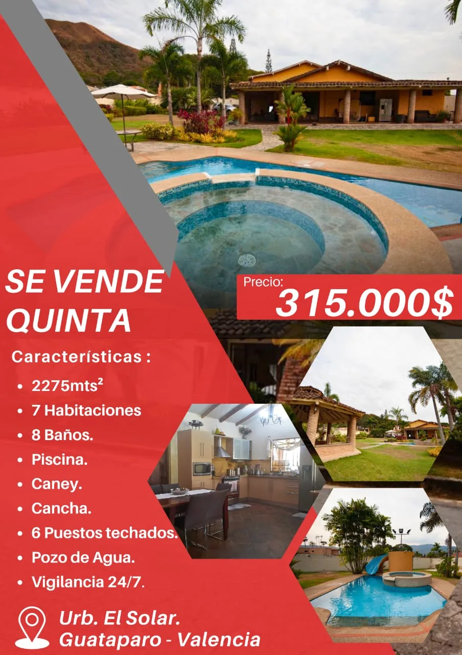 Casa en Venta en Urb. El Solar Guataparo — 5 hab 500m² — USD 315,000