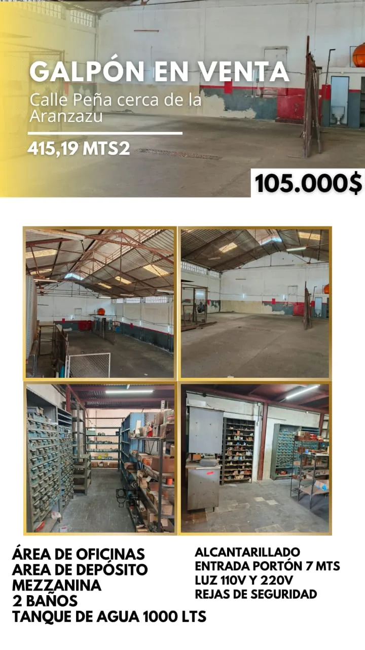 Galpón en Venta en Calle Peña, Aranzazu 419m² — USD 105,000