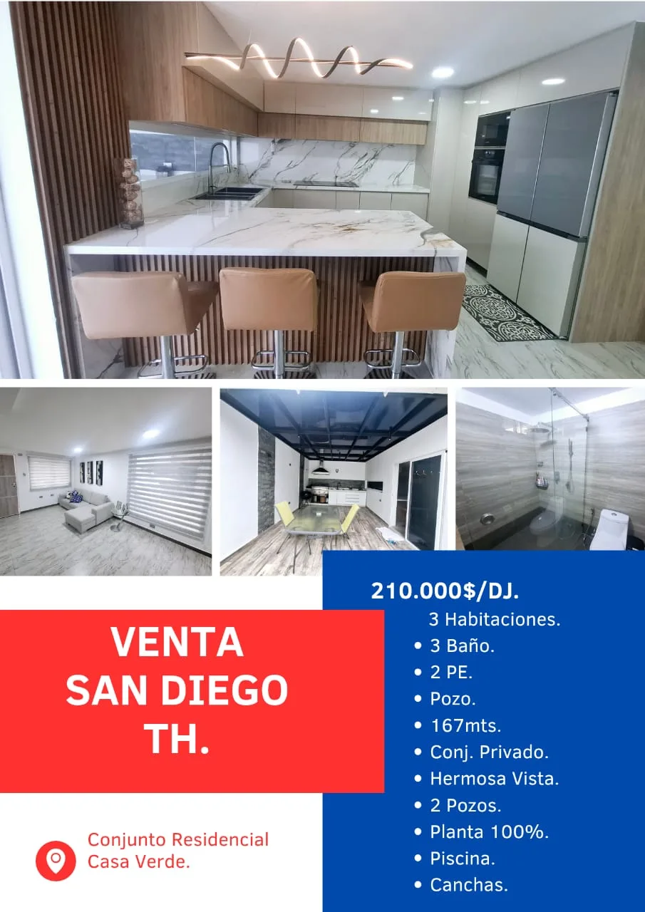 Townhouse en Venta en San Diego conjunto parque Residencial Casa Verde — 3 hab 167m² — USD 210,000