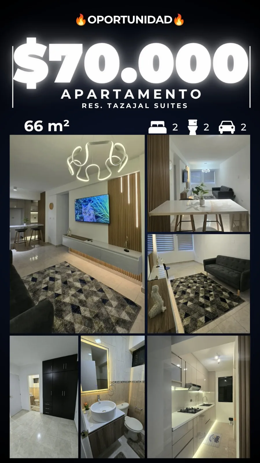 Apartamento en Venta en Res Tazajal Suites — 2 hab 66m² — USD 70,000