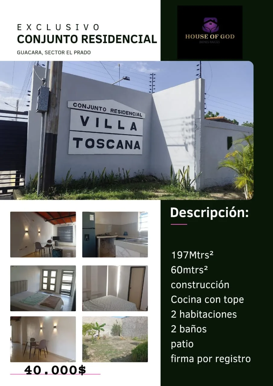 Casa en Venta en Villa Toscana, Guacara, Estado Carabobo, Sector El Prado — 2 hab 197m² — USD 40,000