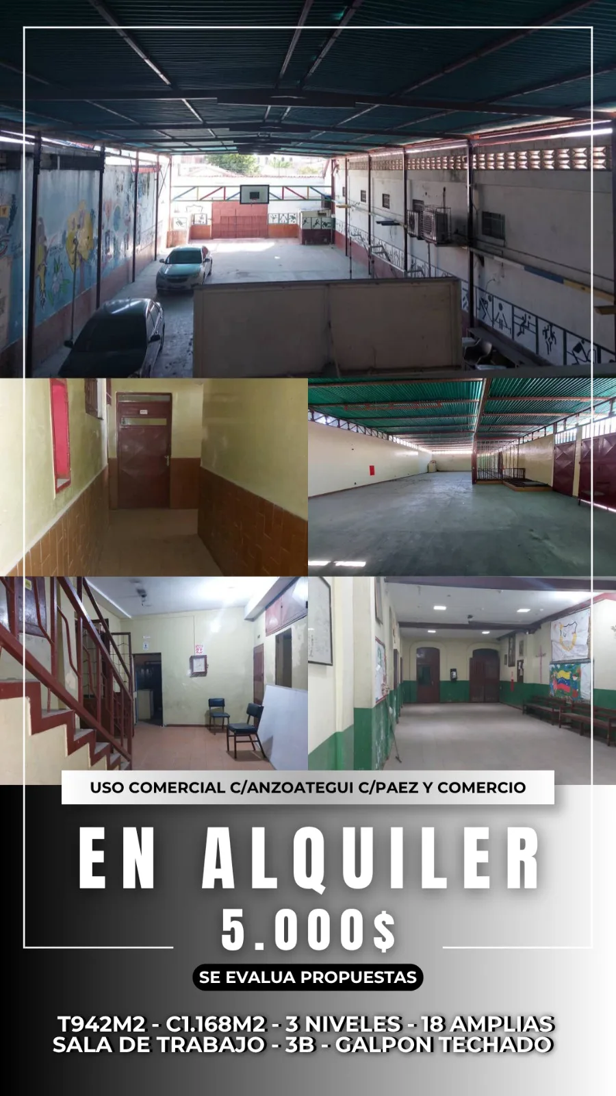 Local en Alquiler en Calle Anzoátegui, entre las calles Páez y Comercio — 18 hab 942m² — USD 5,000