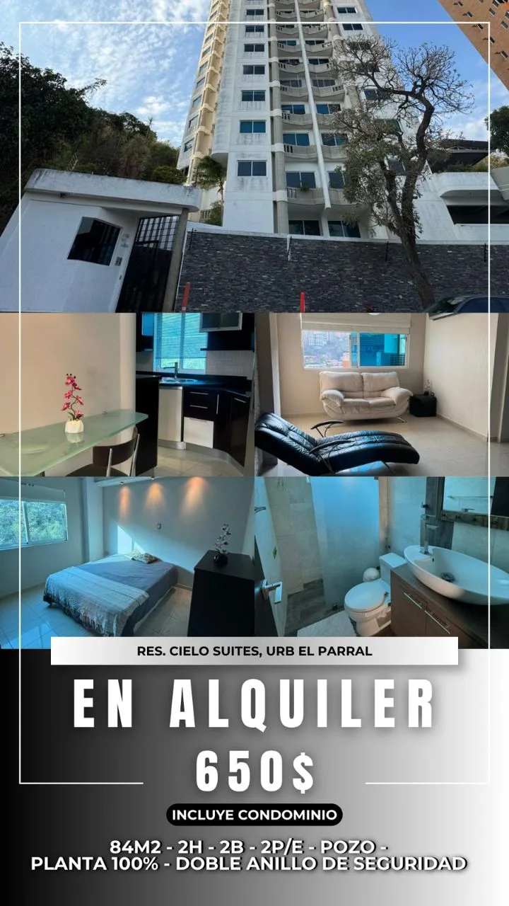 Apartamento en Alquiler en Urb. El Parral, Res. Cielo Suites — 2 hab 84m² — USD 650