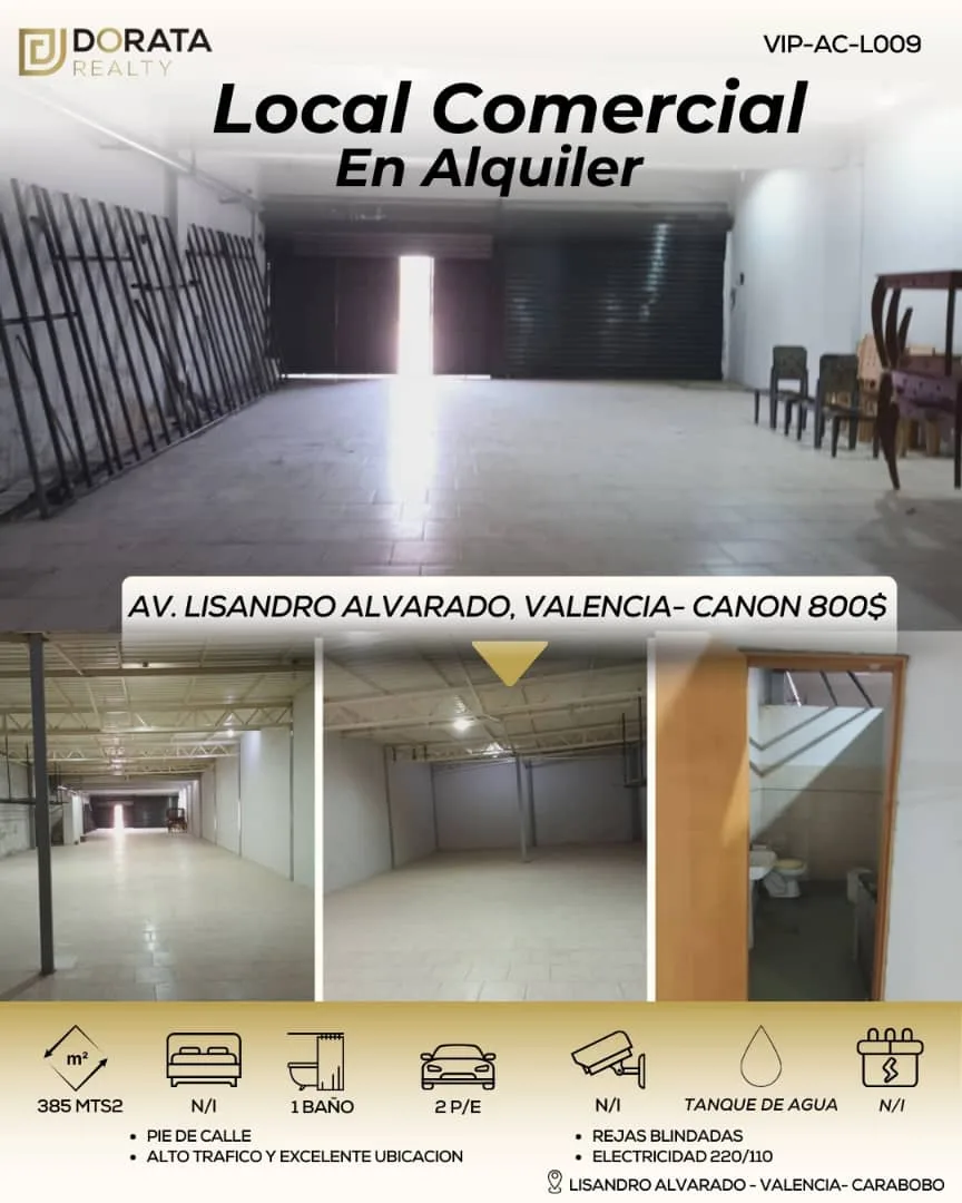 Local en Alquiler en Avenida Lisandro Alvarado, Valencia 500m² — USD 800