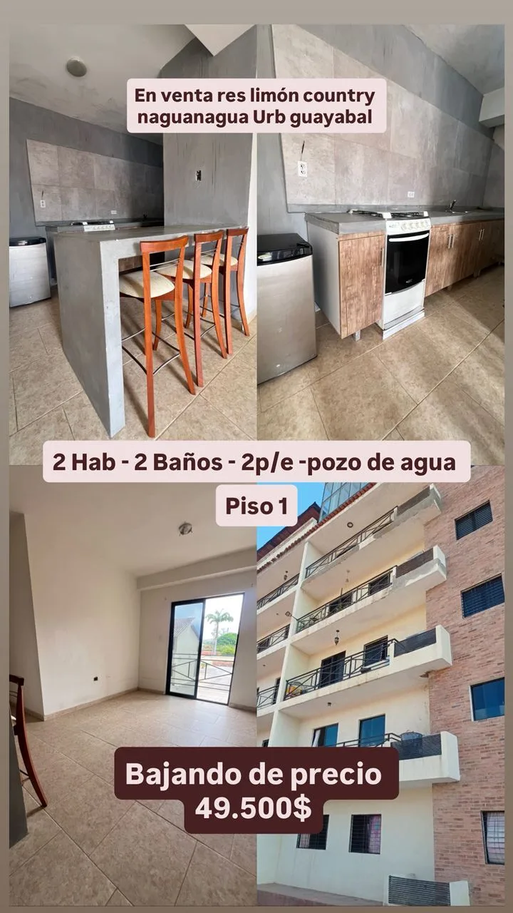 Apartamento en Venta en Res Limón Country, Naguanagua, Urb. Guayabal — 2 hab — USD 49,500