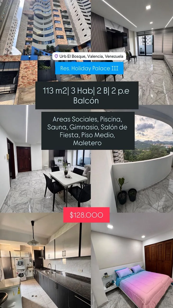 Apartamento en Venta en Urb. El Bosque — 3 hab 113m² — USD 128,000